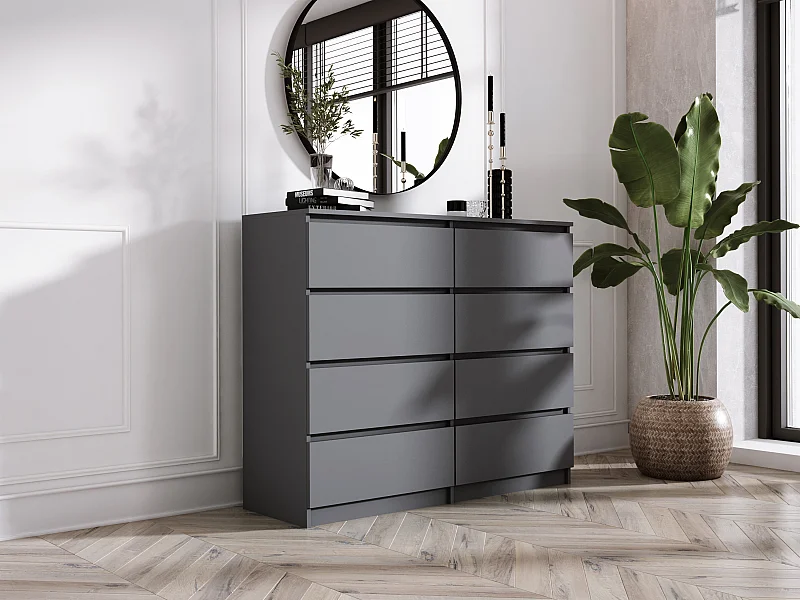 Commode 8 tiroirs : Anthracite, 120 x 101 x 39 cm