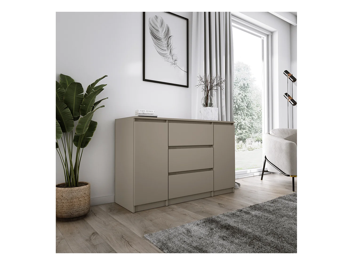 Commode 2 portes 3 tiroirs, 120 x 78 x 39 cm, couleur: brun