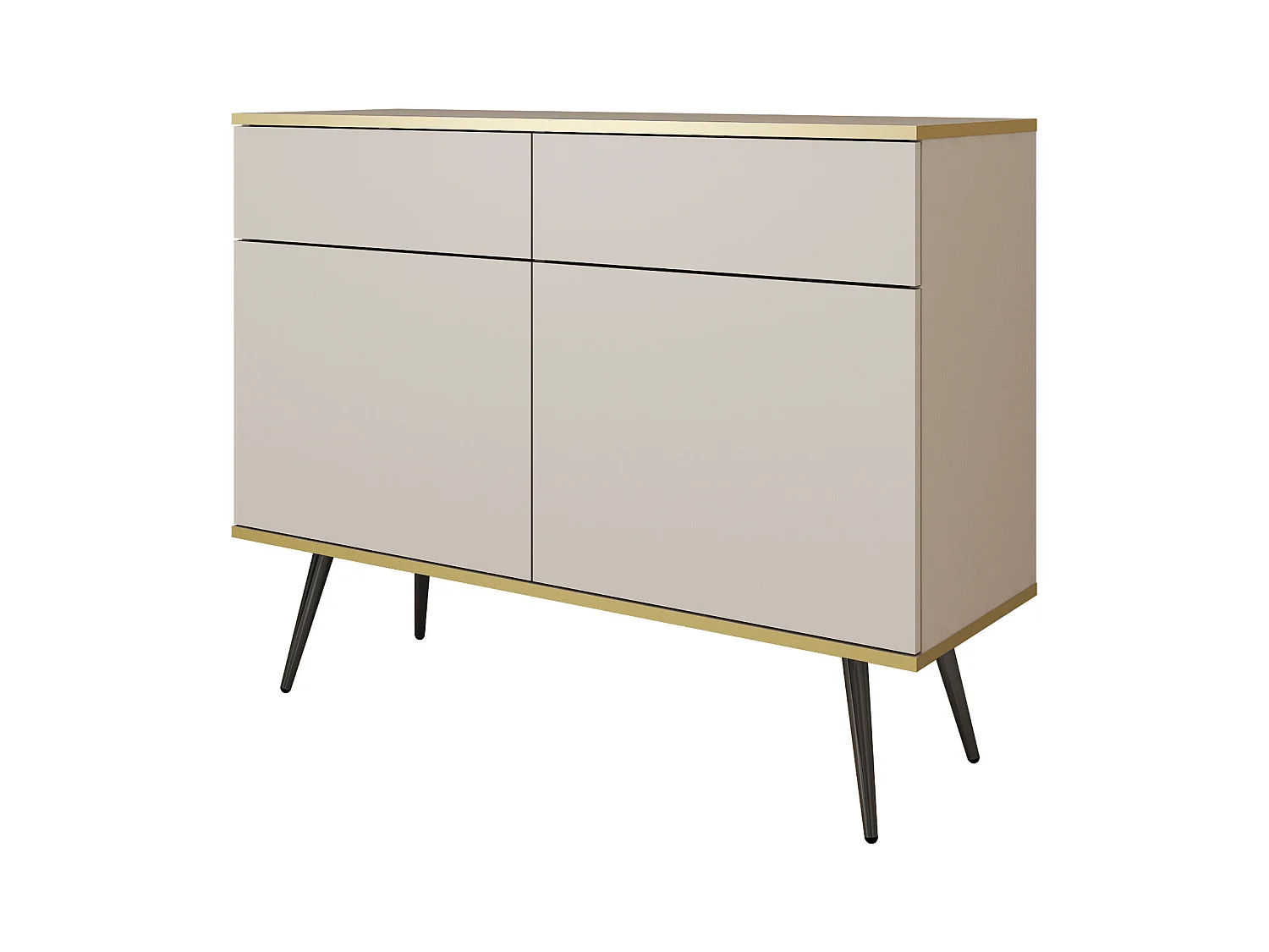 Kommode: Beige, schwarze Beine, 107 x 85 x 39 cm