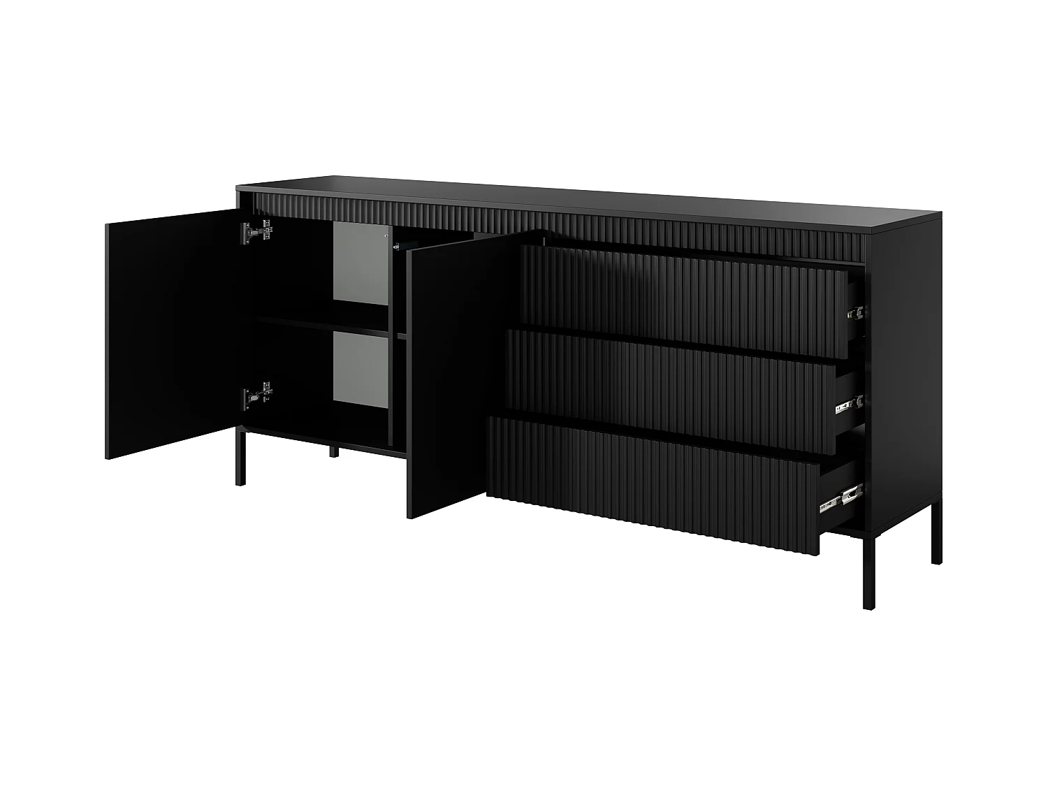 Komoda: 3 szuflady, 2 drzwi, czarna, 81,4 x 187,1 x 39,5 cm