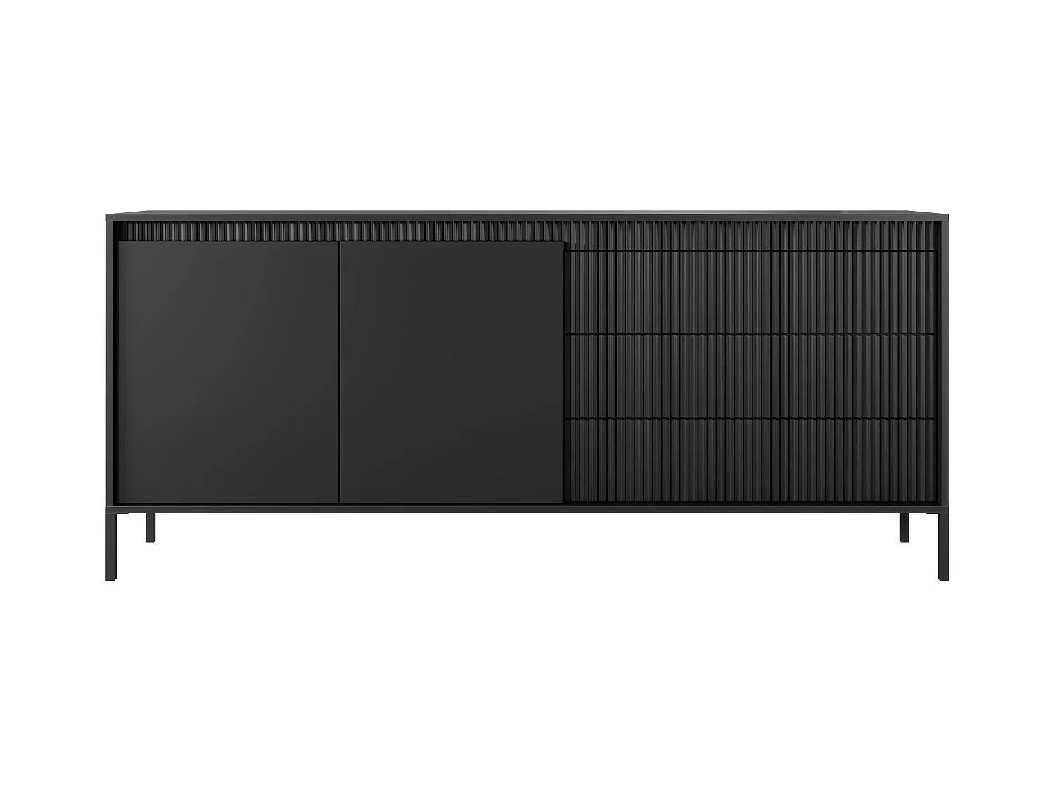 Commode : 3 Tiroirs, 2 Portes, Noir, 81,4 X 187,1 X 39,5 Cm