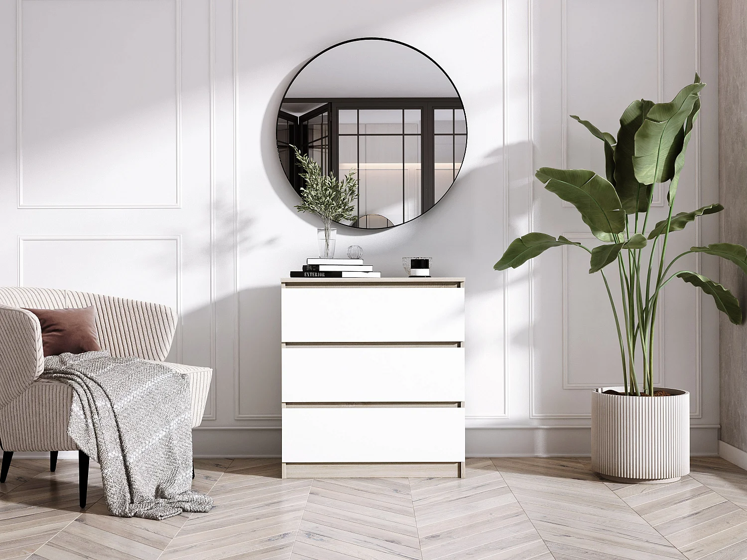 Commode 3 Tiroirs : Chêne Sonoma / Blanc, 70 x 39 x 79 cm