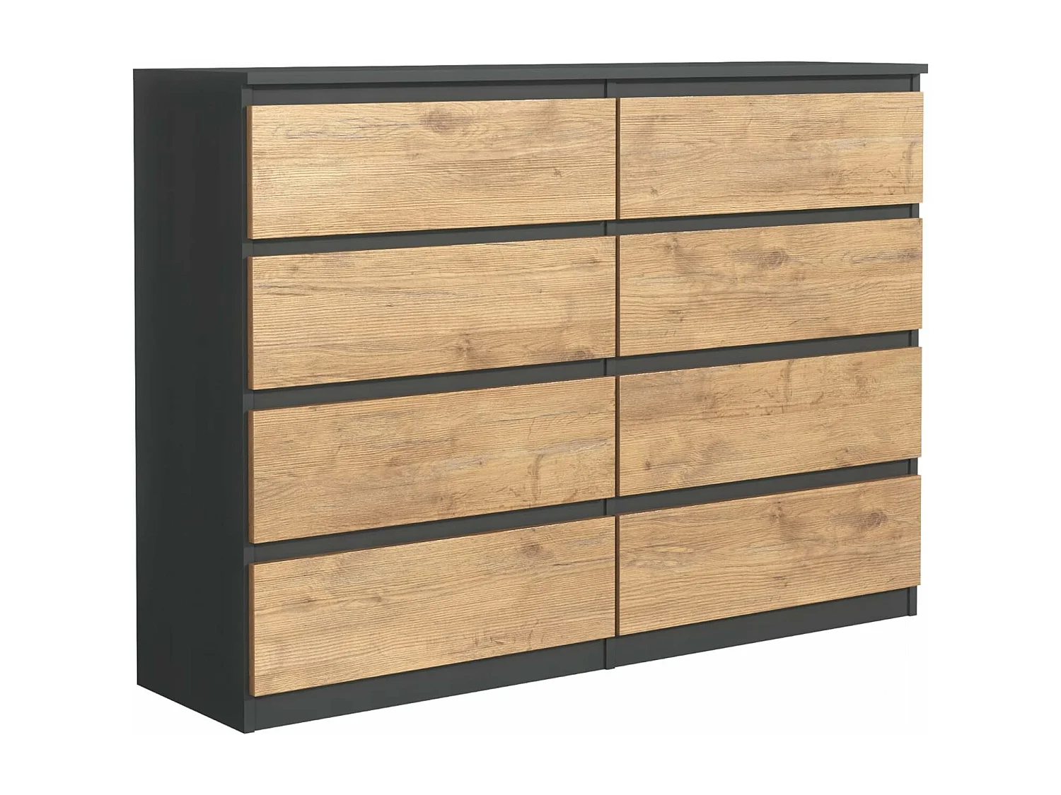 Commode 8 Tiroirs : Anthracite / Chêne Lancelot, 120 x 101 x 39 cm