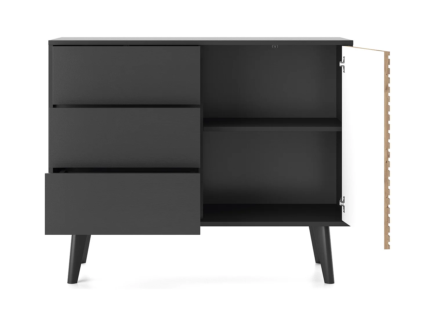 Komoda: 3 szuflady, Czarny / Dąb Artisan, 104 x 83 x 39 cm