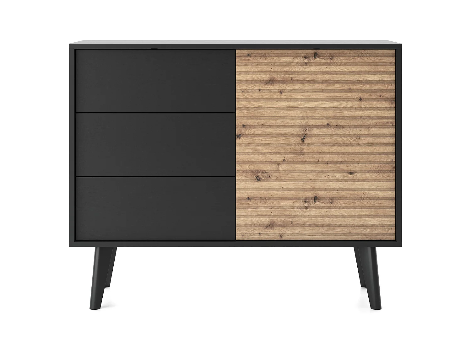 Commode : 3 tiroirs, Noir / Chêne Artisan, 104 x 83 x 39 cm