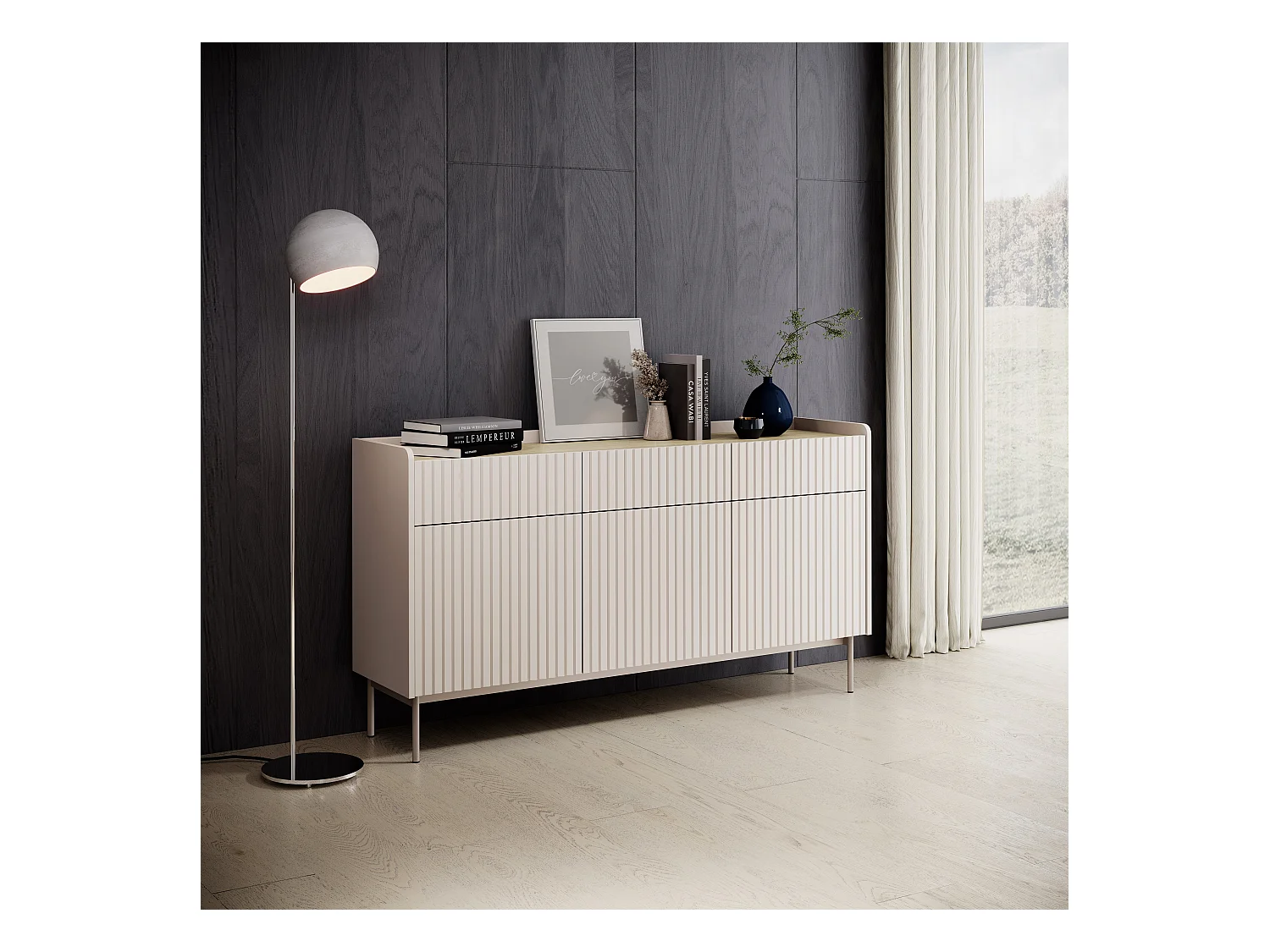 Komoda: 3 szuflady, 3 drzwi, kaszmir, 153 x 82,2 x 38 cm