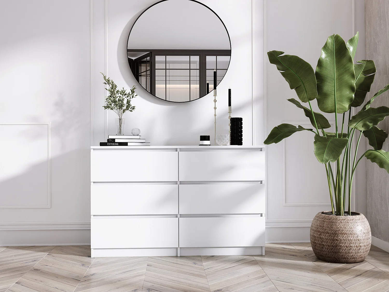 Commode 6 Tiroirs : Blanc Mat, 120 x 39 x 79 cm