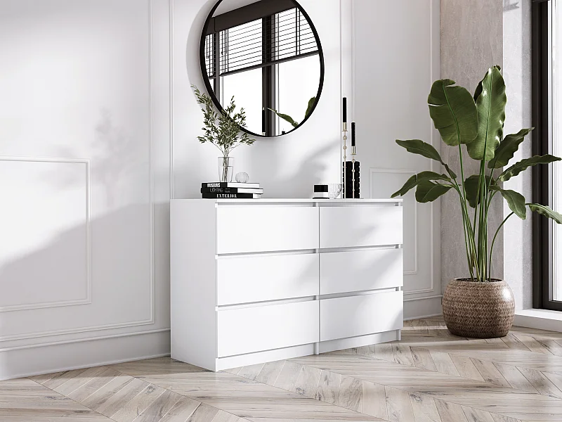 Commode 6 Tiroirs : Blanc Mat, 120 x 39 x 79 cm