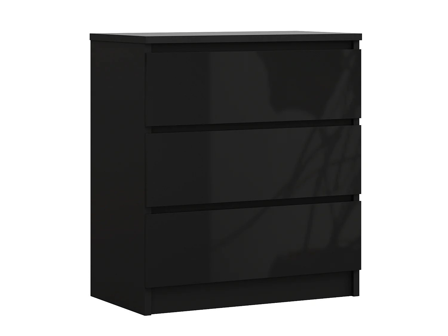 Commode 3 Tiroirs, Noir Mat / Noir Brillant, 70 x 39 x 79 cm