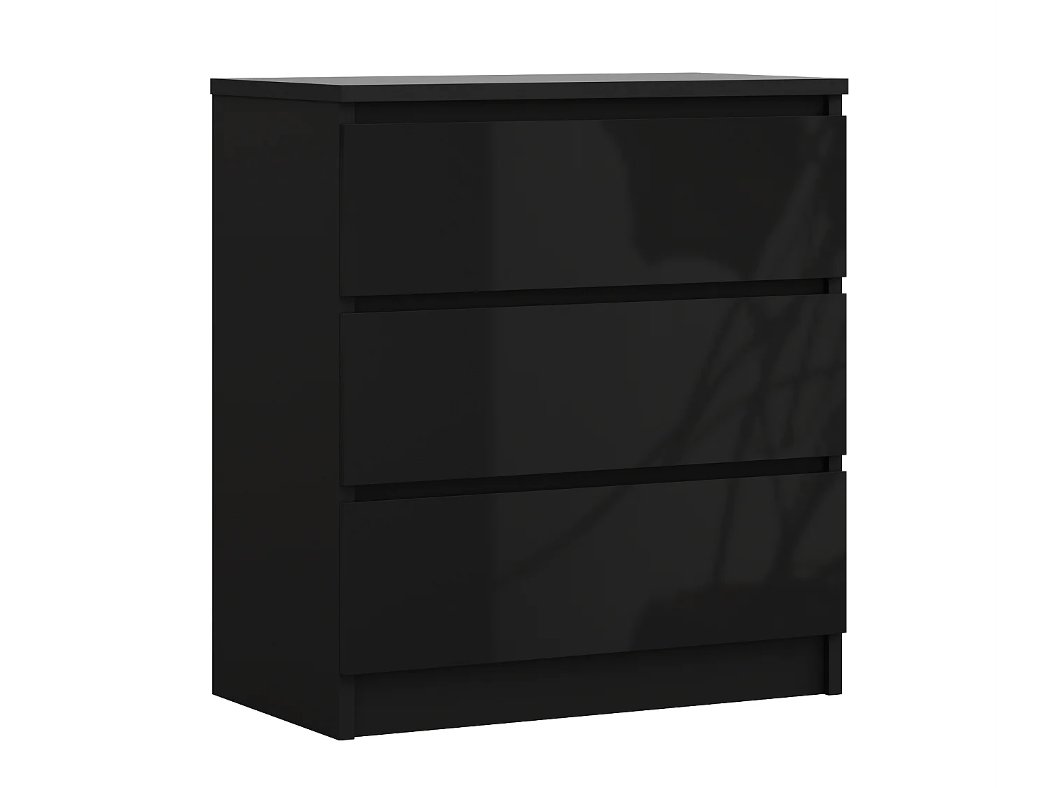 Cassettiera a 3 cassetti, nero opaco/nero lucido, 70 x 39 x 79 cm