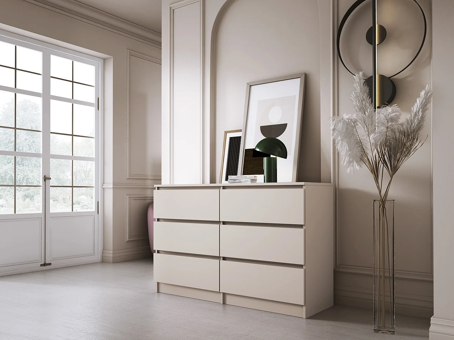 Commode : 6 tiroirs, cachemire, 120 x 79 x 39 cm