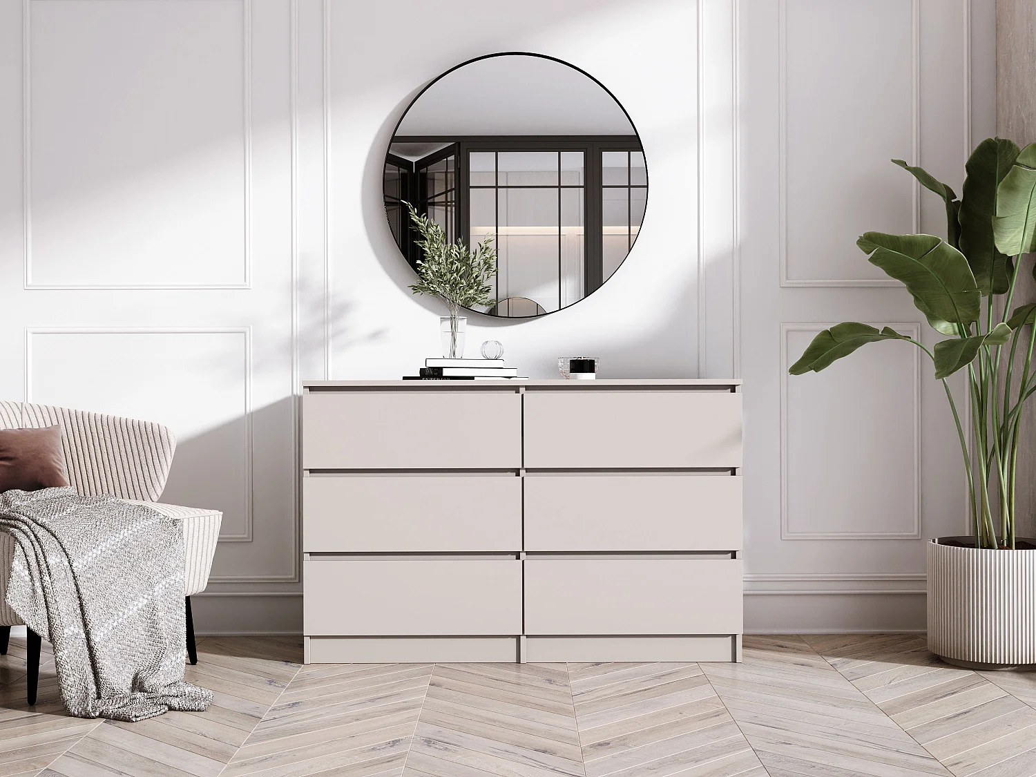 Commode 6 tiroirs, cachemire, 120 x 39 x 79 cm