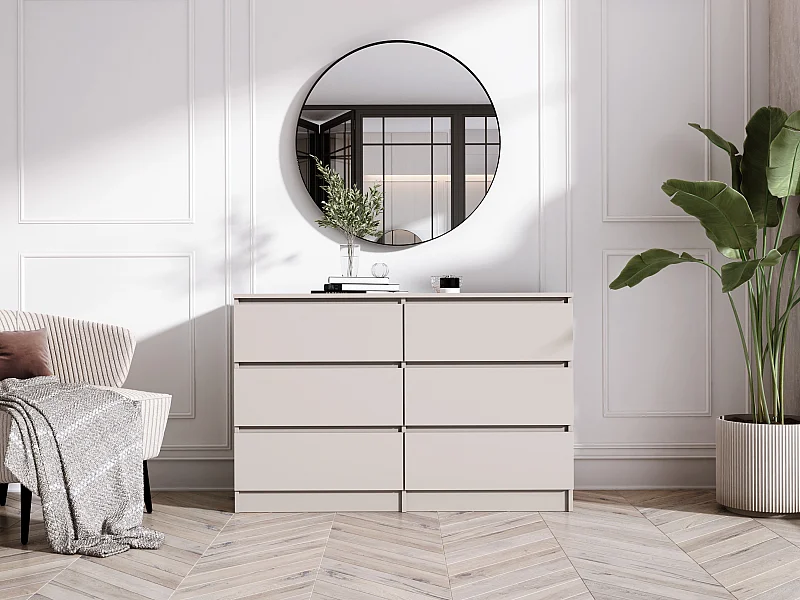 Commode 6 tiroirs, cachemire, 120 x 39 x 79 cm