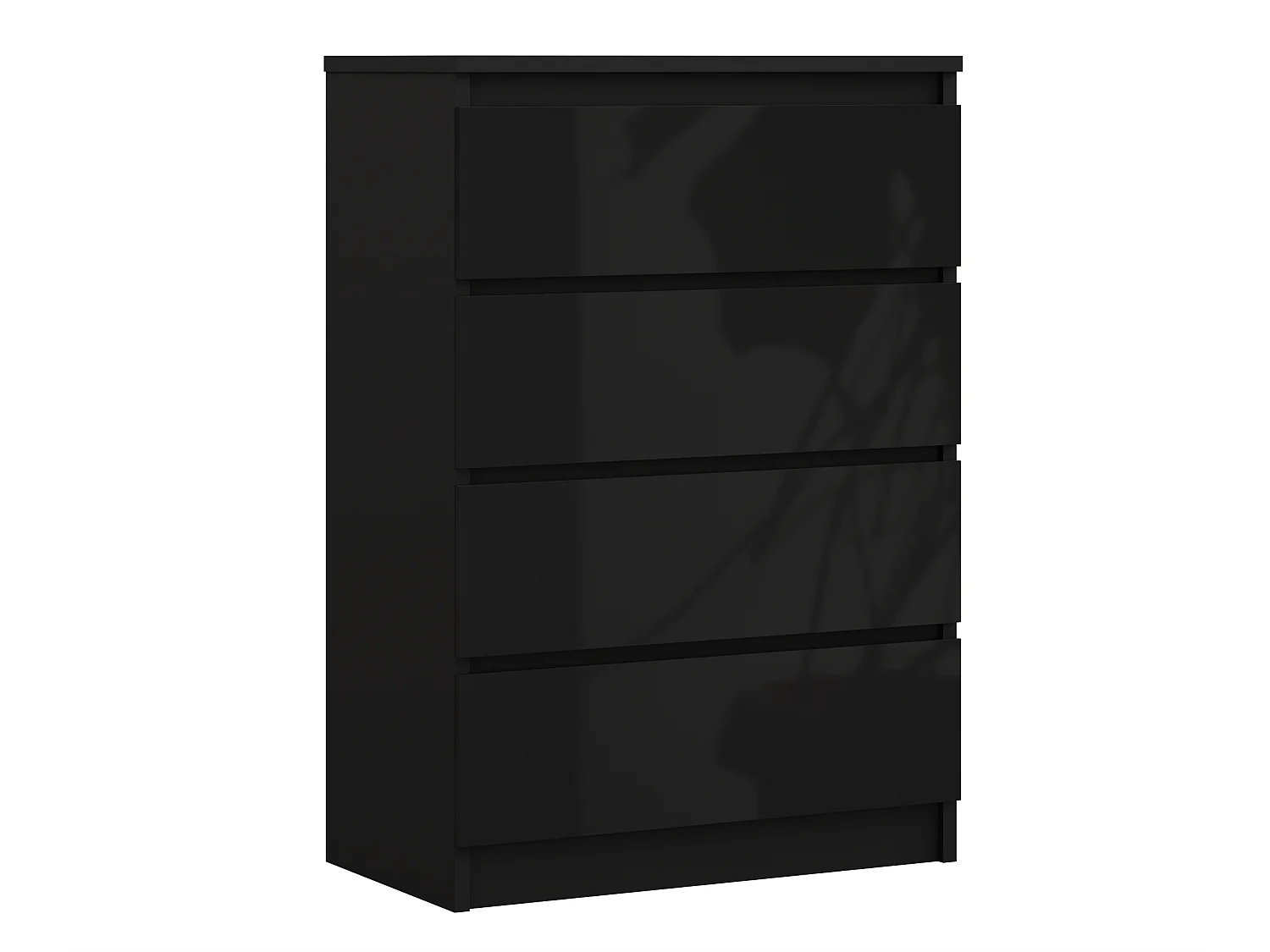 Commode 4 Tiroirs, Noir Mat / Noir Brillant, 70 x 39 x 101 cm