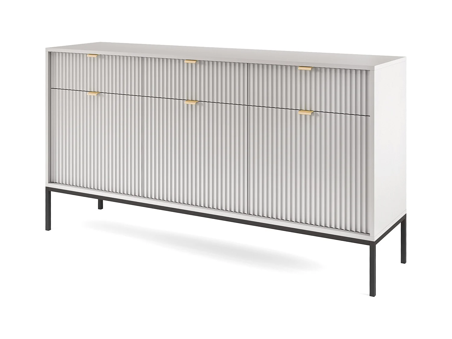 Komoda: 3 szuflady, 3 drzwi, szary, czarny, 154 x 83 x 39 cm, złote uchwyty