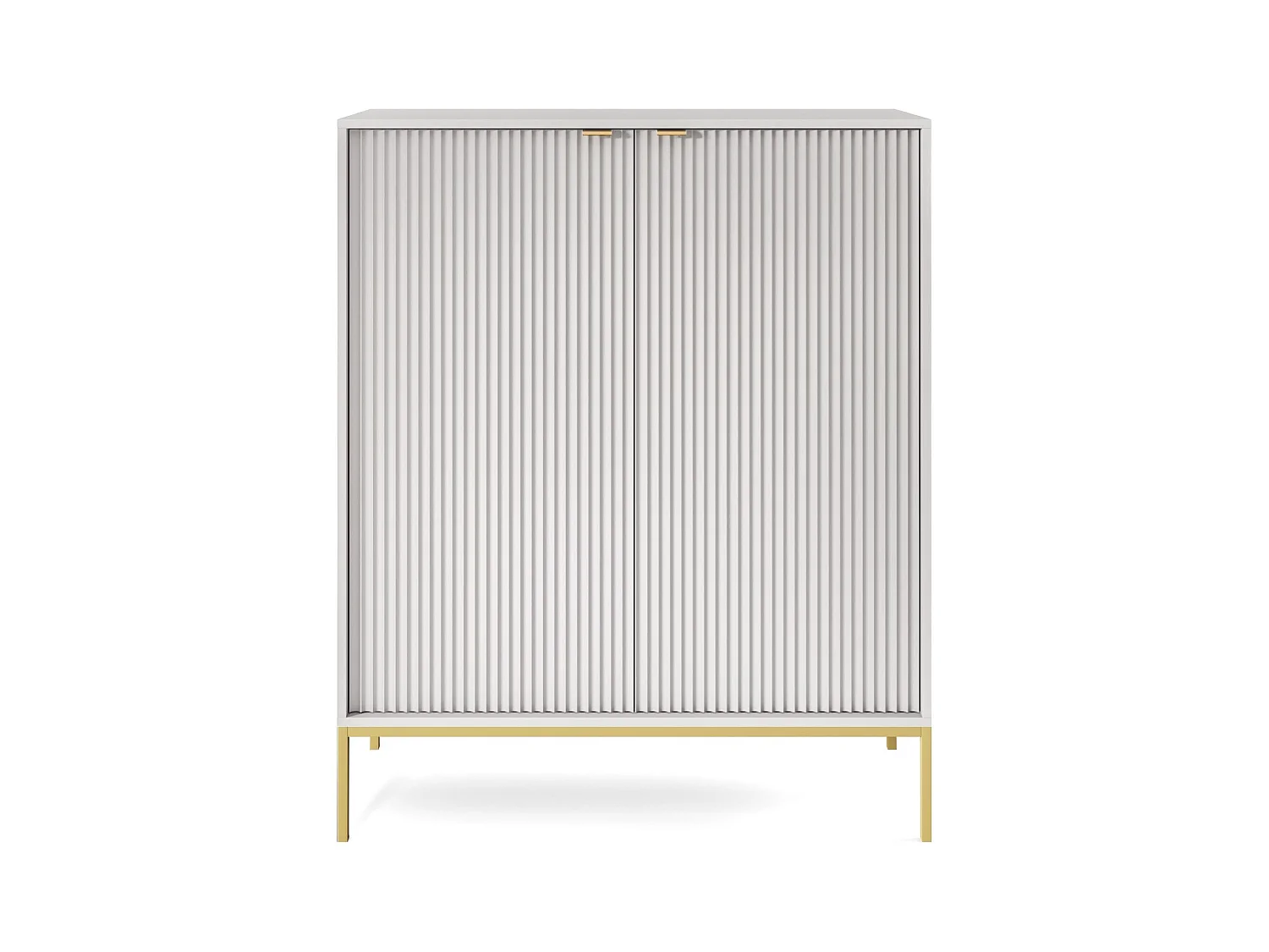 Commode : 2 Portes, Gris, or, 104 x 125 x 39 cm, poignées dorées