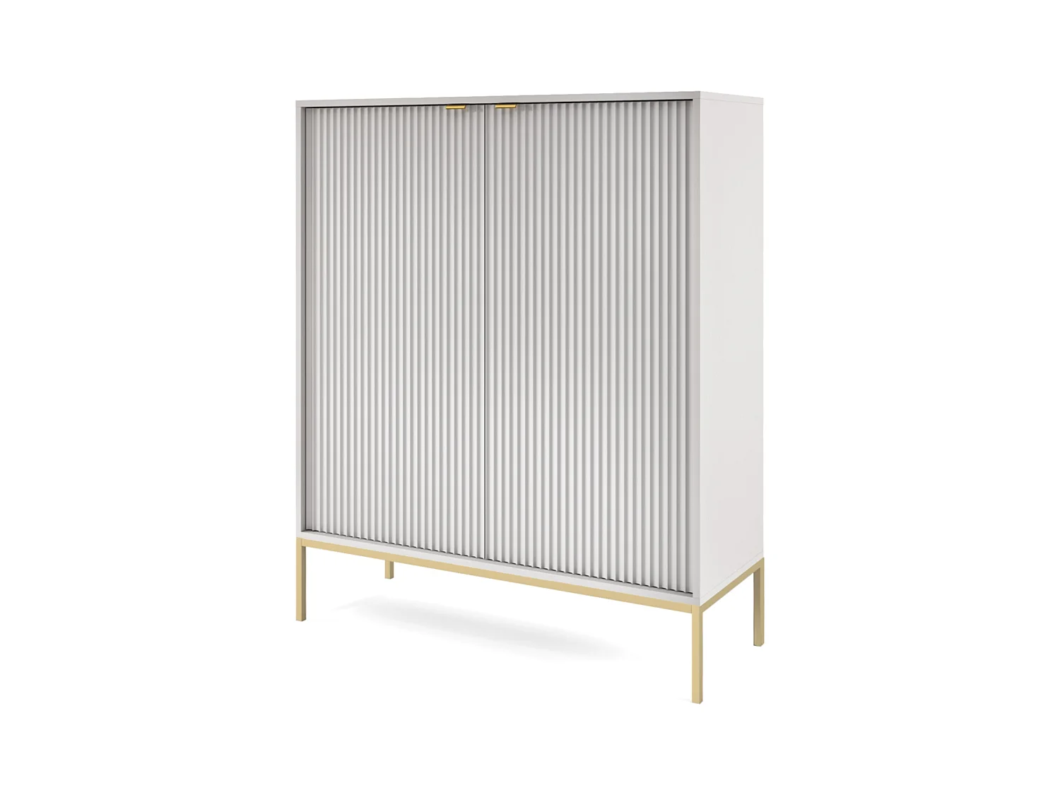 Commode : 2 Portes, Gris, or, 104 x 125 x 39 cm, poignées dorées