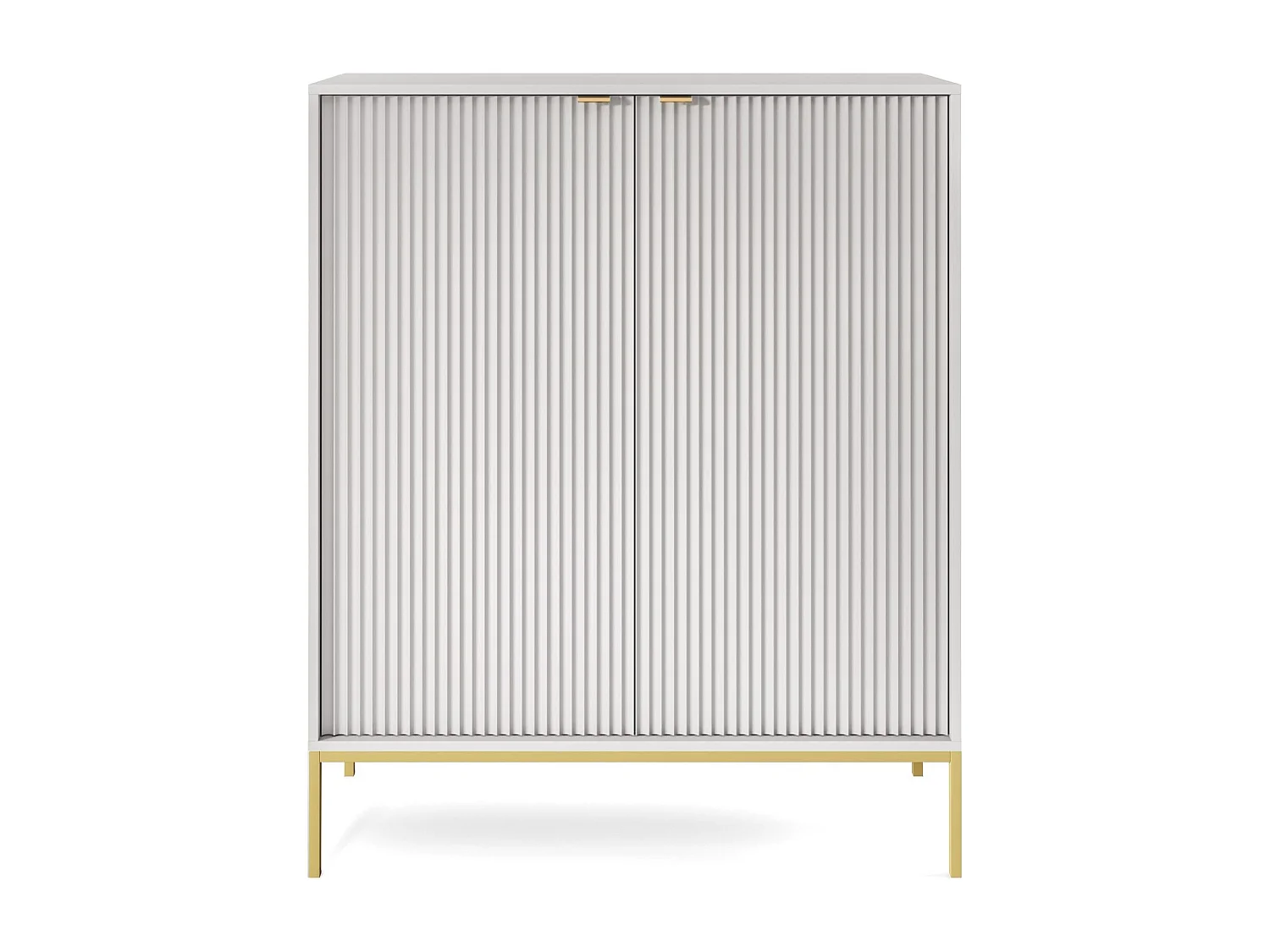 Commode : 2 Portes, Gris, or, 104 x 125 x 39 cm, poignées dorées