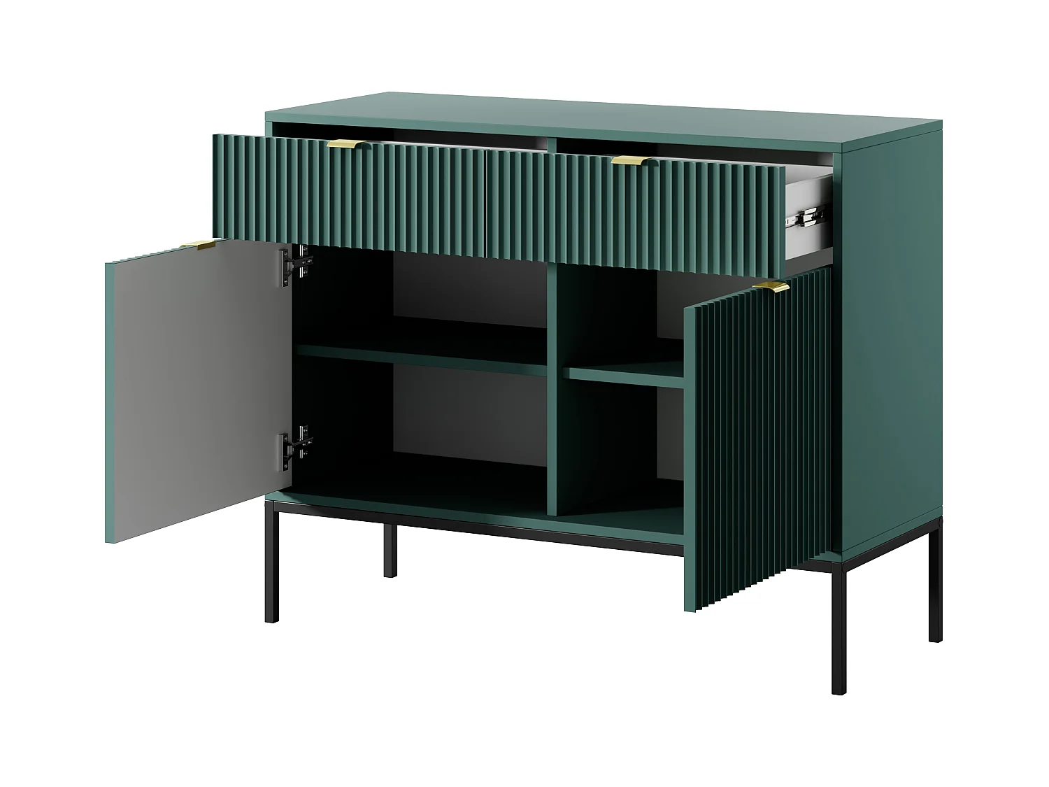 Ladekast: 2 lades, 2 deuren, labrador, goud, 104 x 83 x 39 cm, gouden handgrepen