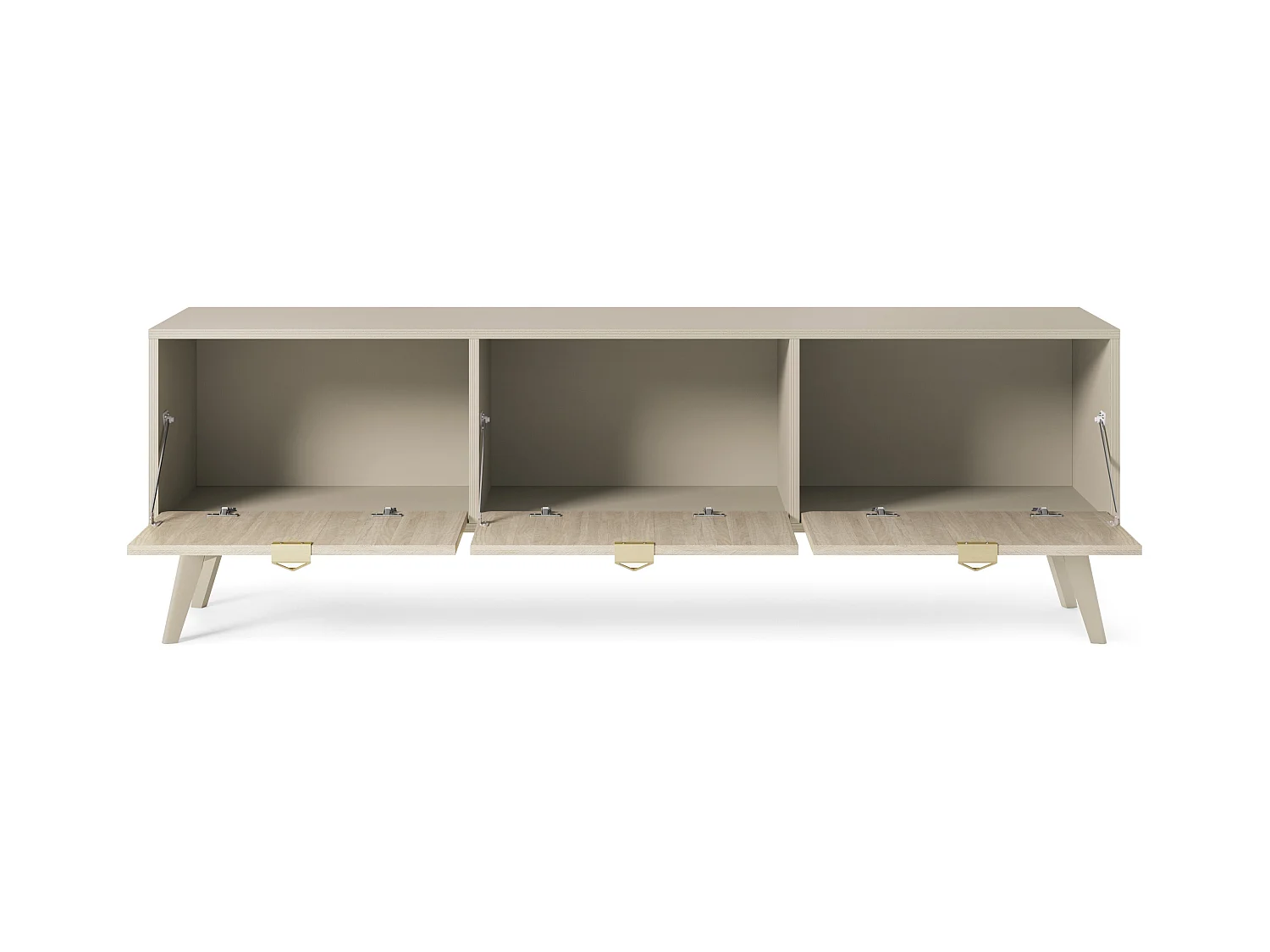 Meuble TV : Beige sable / Chevrons scandi, pieds Bois, 158 x 52 x 38cm