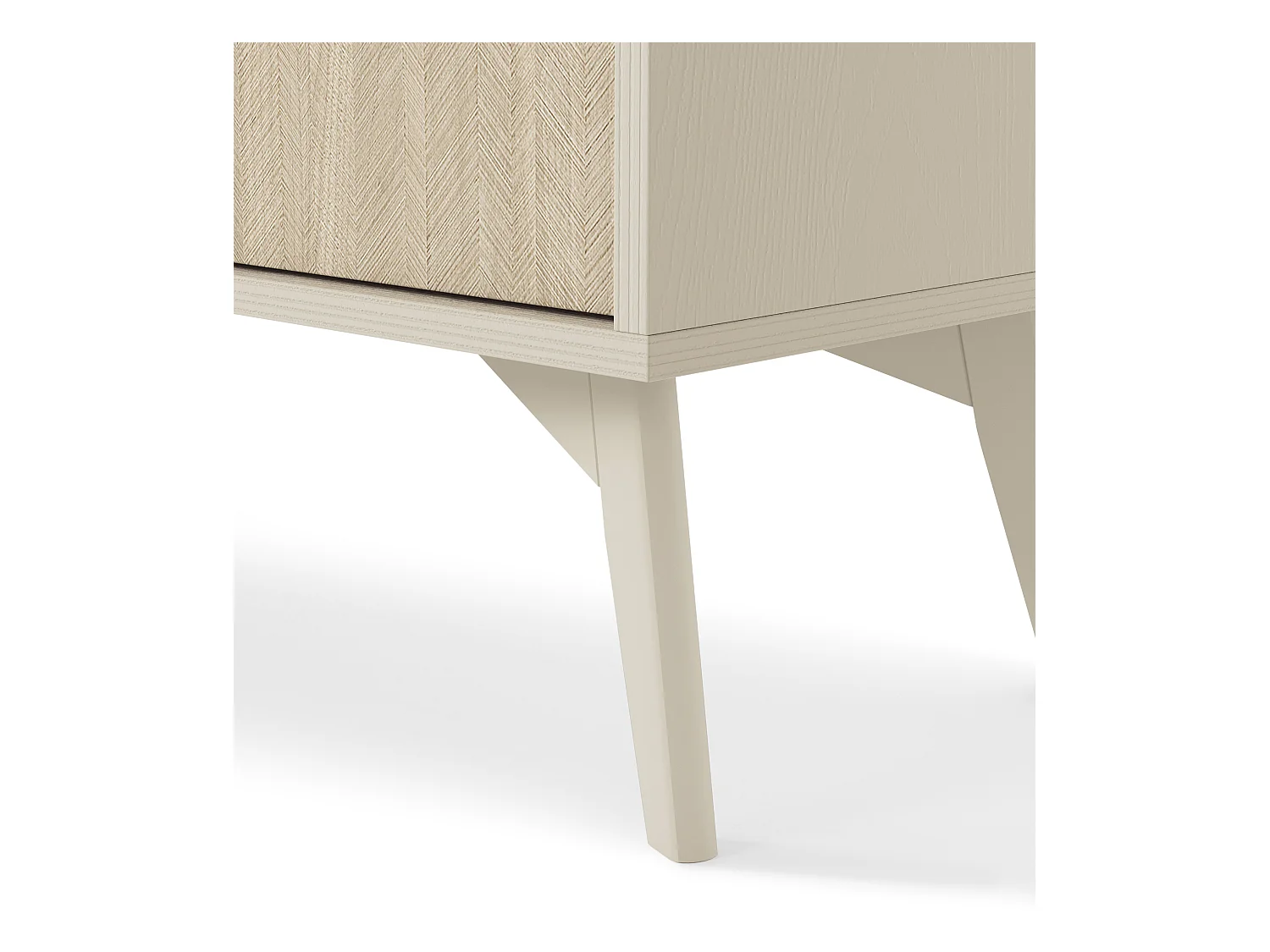 Meuble TV : Beige sable / Chevrons scandi, pieds Bois, 158 x 52 x 38cm