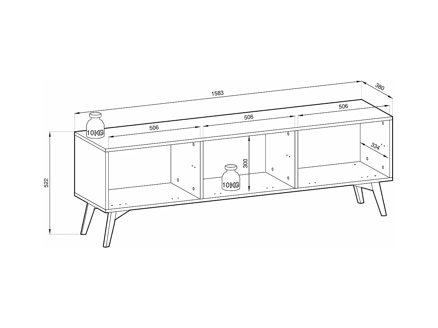 Meuble TV : Beige sable / Chevrons scandi, pieds Bois, 158 x 52 x 38cm
