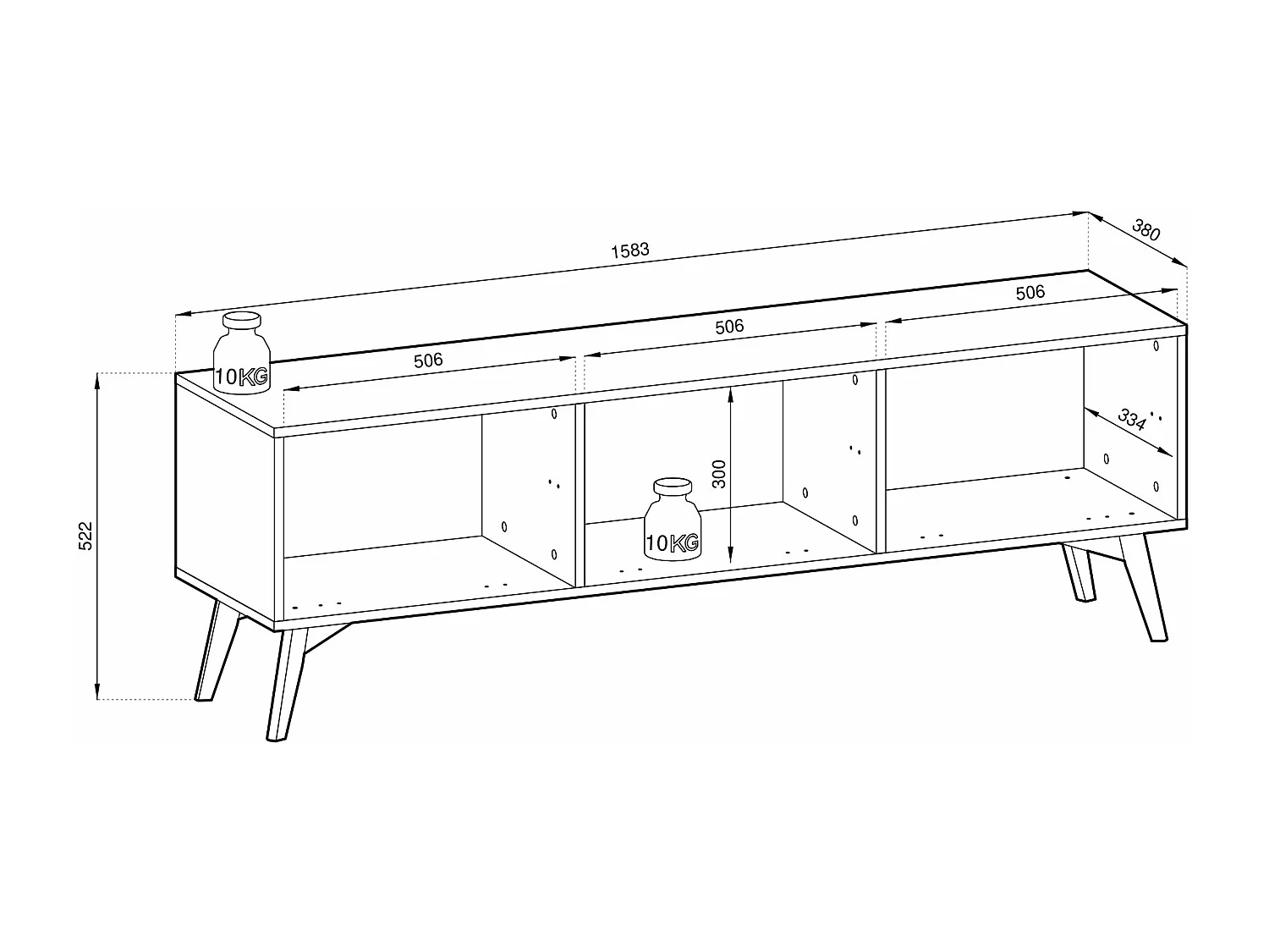 Meuble TV : Beige sable / Chevrons scandi, pieds Bois, 158 x 52 x 38cm