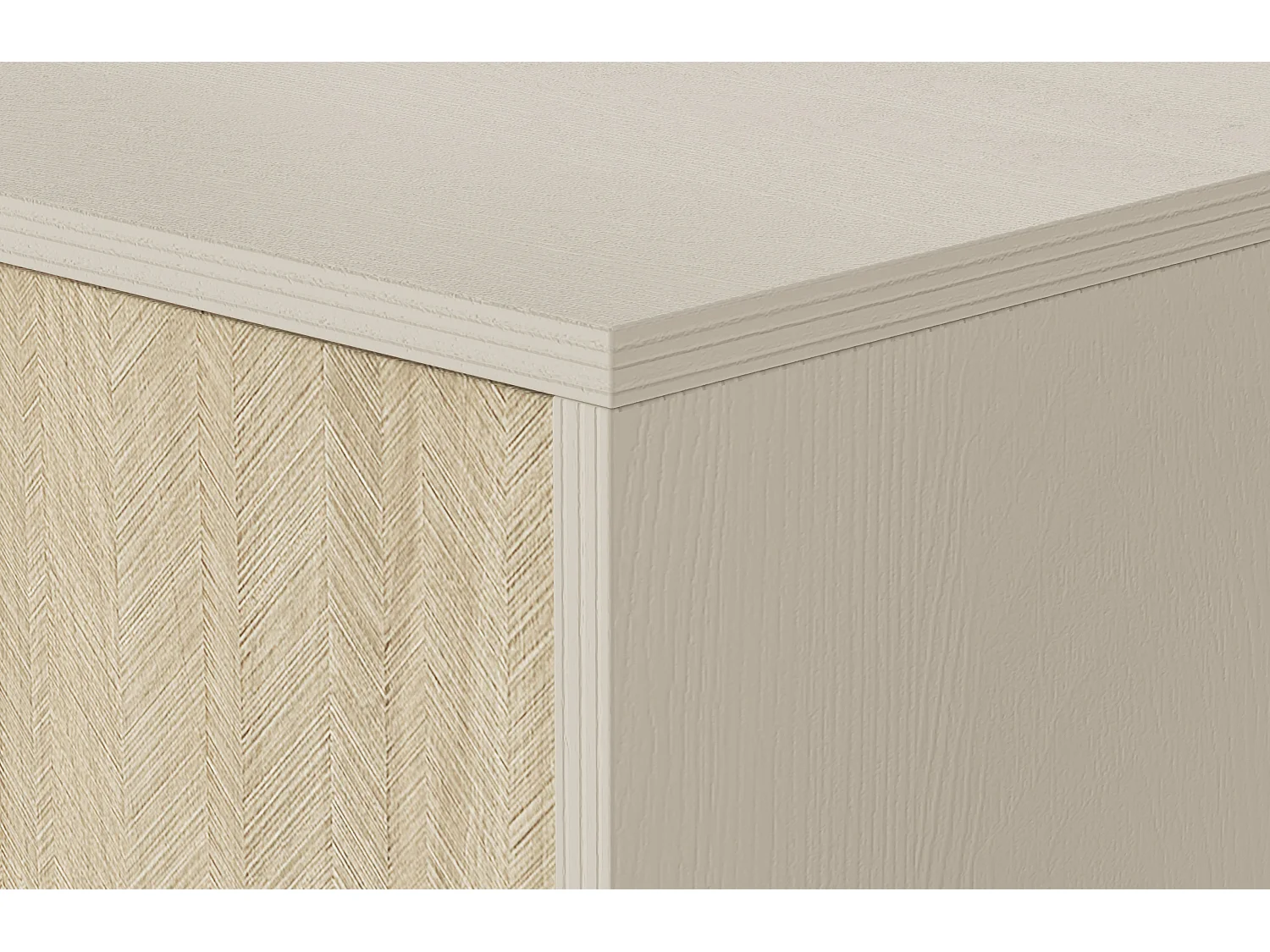 Meuble TV : Beige sable / Chevrons scandi, pieds Bois, 158 x 52 x 38cm