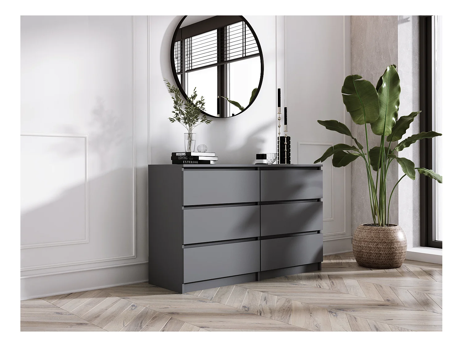 Commode 6 Tiroirs : Anthracite, 120 x 39 x 79 cm