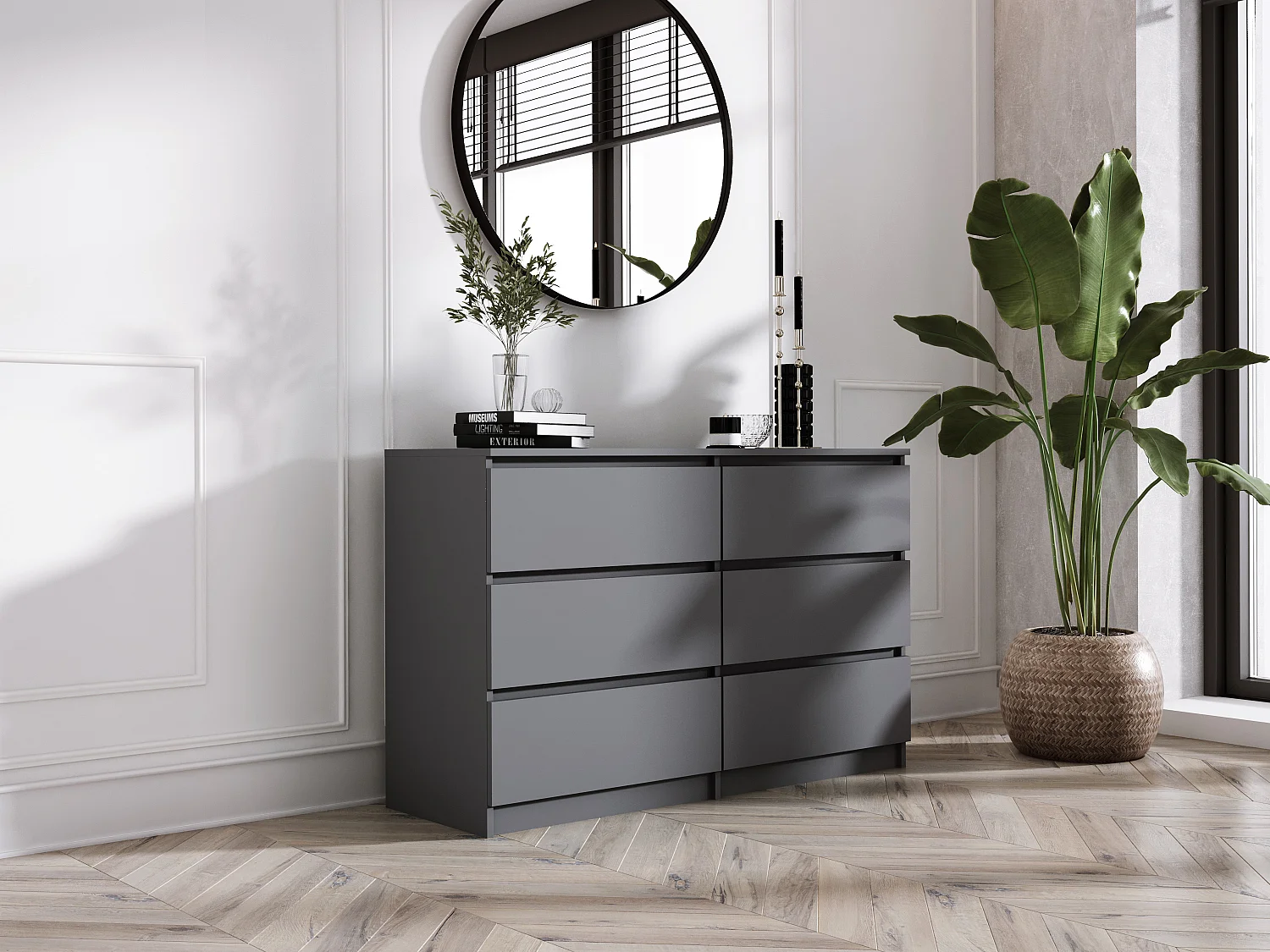 Commode 6 Tiroirs : Anthracite, 120 x 39 x 79 cm
