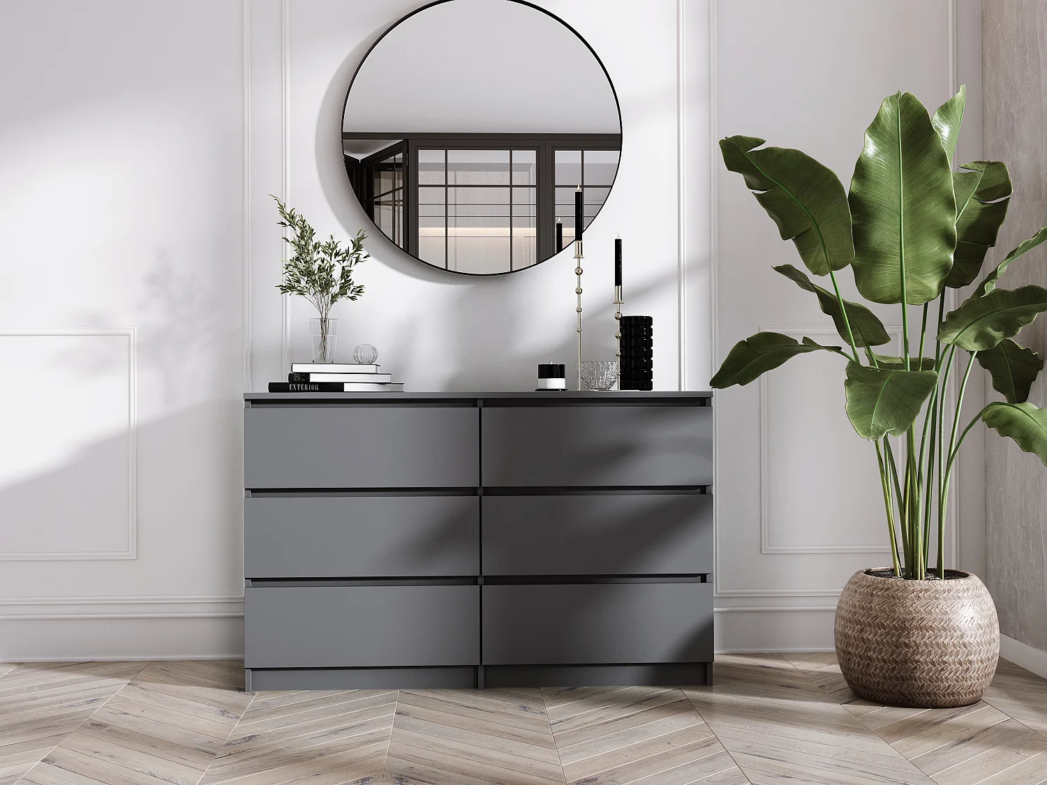 Commode 6 Tiroirs : Anthracite, 120 x 39 x 79 cm