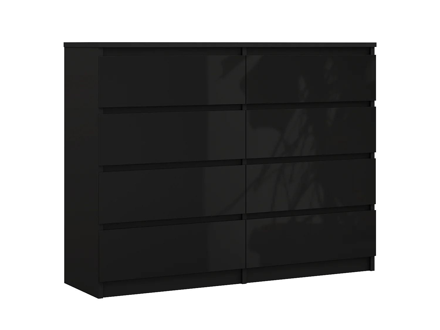 Komoda z 8 szufladami, czarny matowy / czarny błyszczący, 120 x 39 x 101 cm