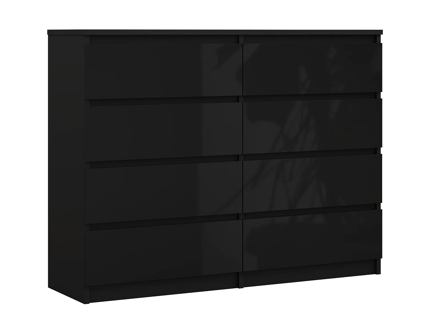 Commode 8 Tiroirs, Noir Mat / Noir Brillant, 120 x 39 x 101 cm