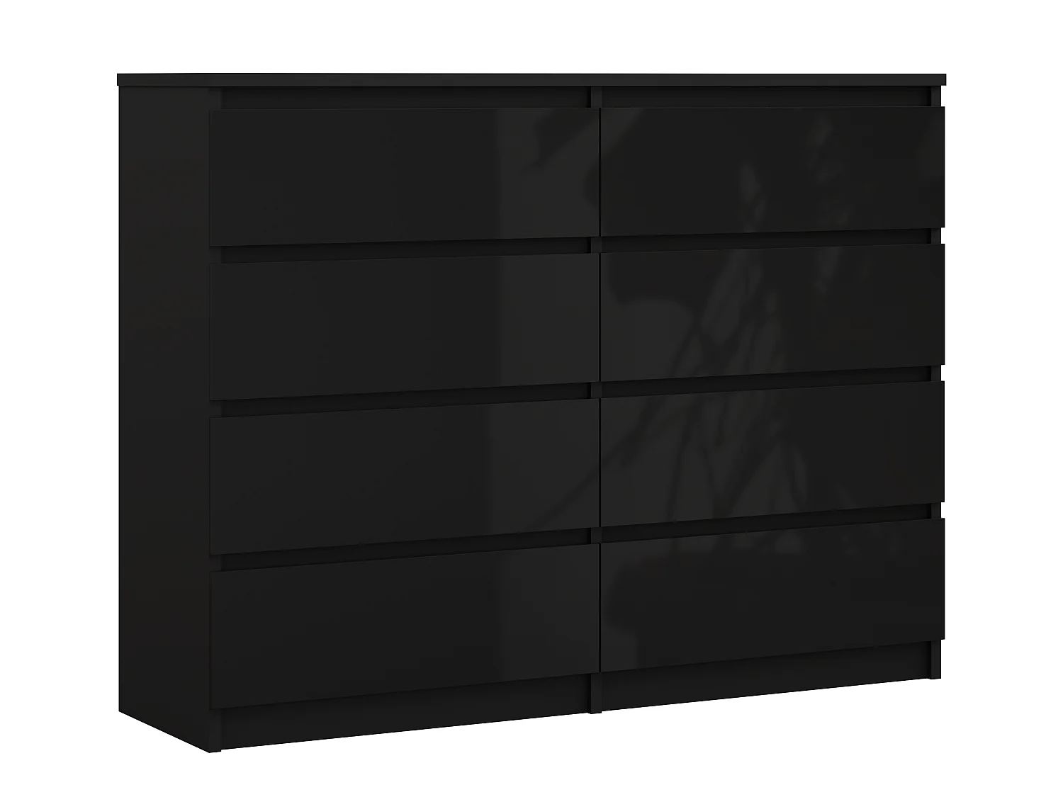 Cassettiera a 8 cassetti, nero opaco/nero lucido, 120 x 39 x 101 cm