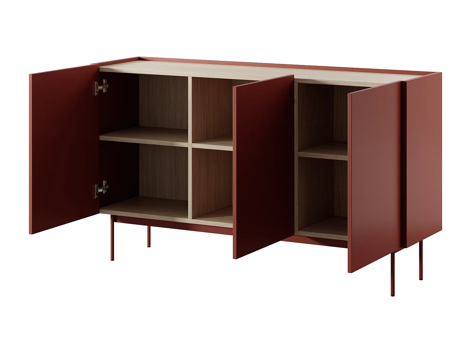 Cômoda, Corpo e Frente: Tijolo, PARTE SUPERIOR: Linea Oak, 144 x 83 x 37 cm