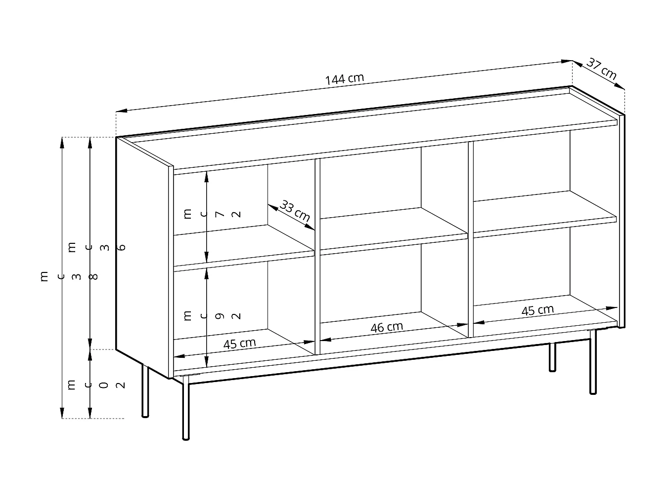 Cômoda, Corpo e Frente: Tijolo, PARTE SUPERIOR: Linea Oak, 144 x 83 x 37 cm