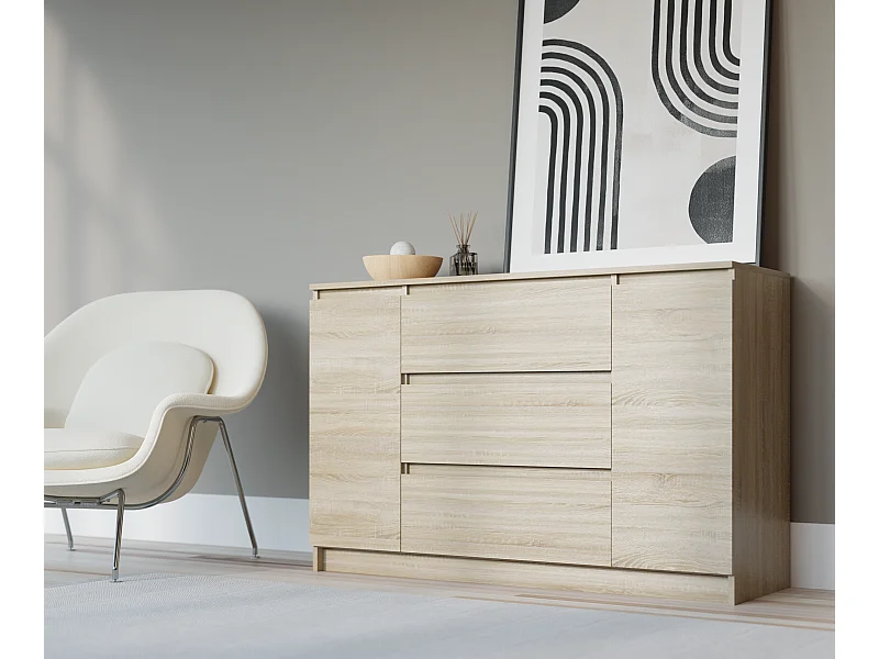 Kommode: Sonoma-Eiche, 120 x 39 x 78 cm, 2 Türen, 3 Schubladen