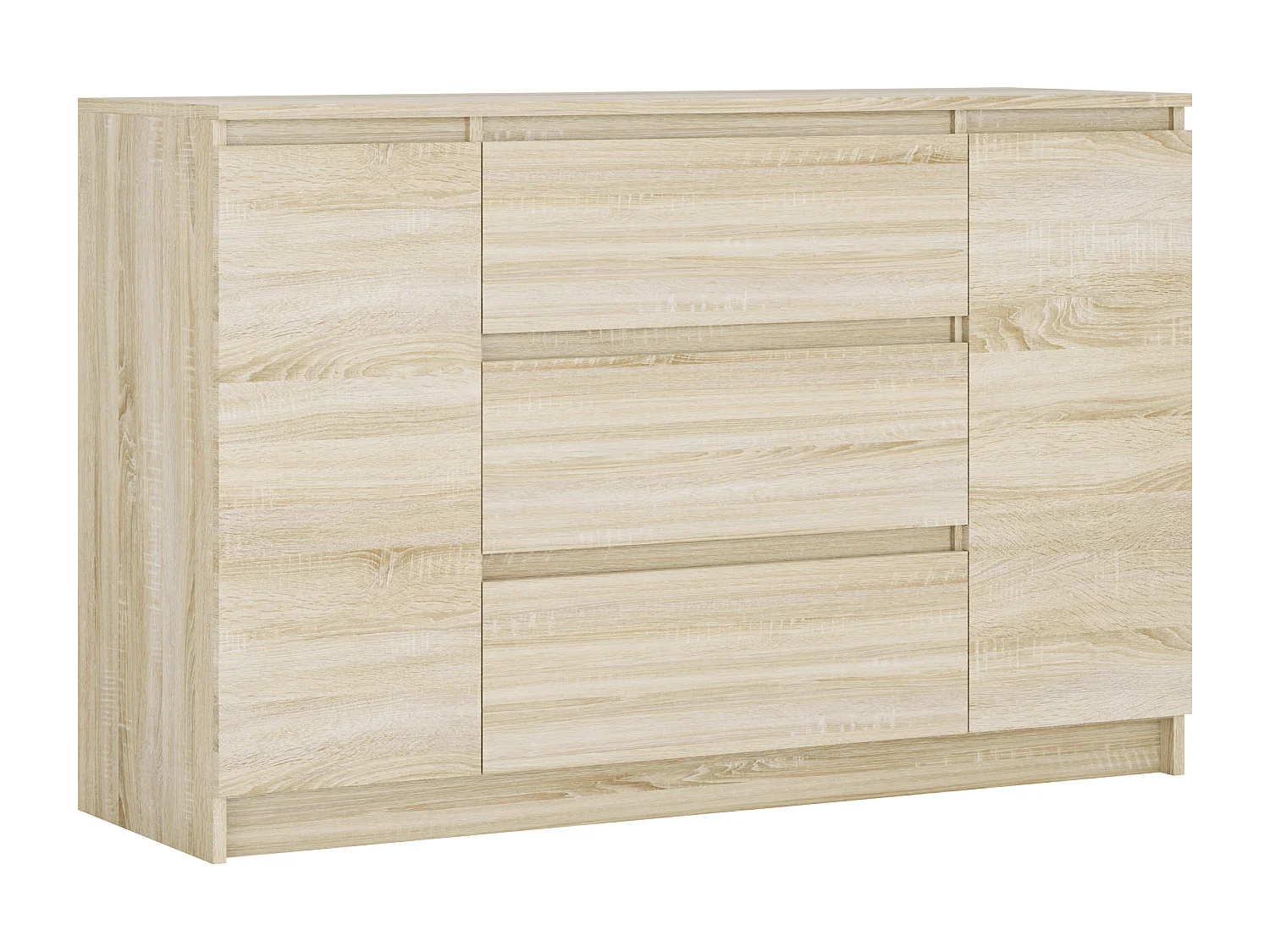 Commode : Chêne Sonoma, 120 x 39 x 78 cm, 2 portes, 3 tiroirs