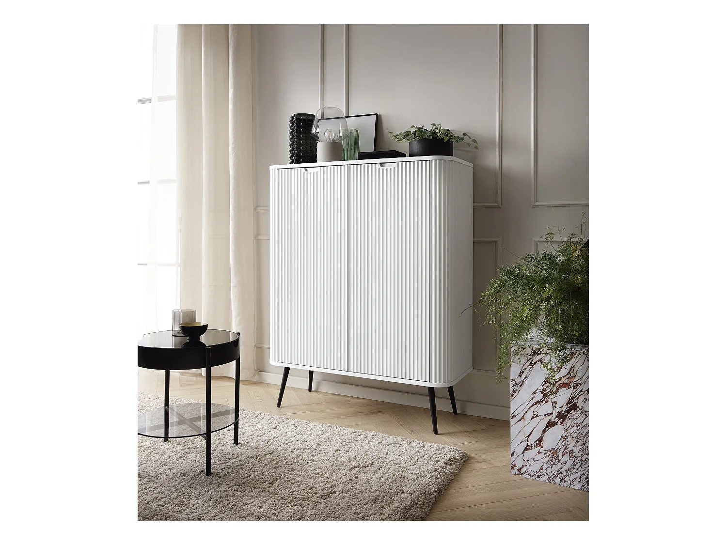 Commode Blanc, pieds: Noir, 103 x 129 x 39 cm