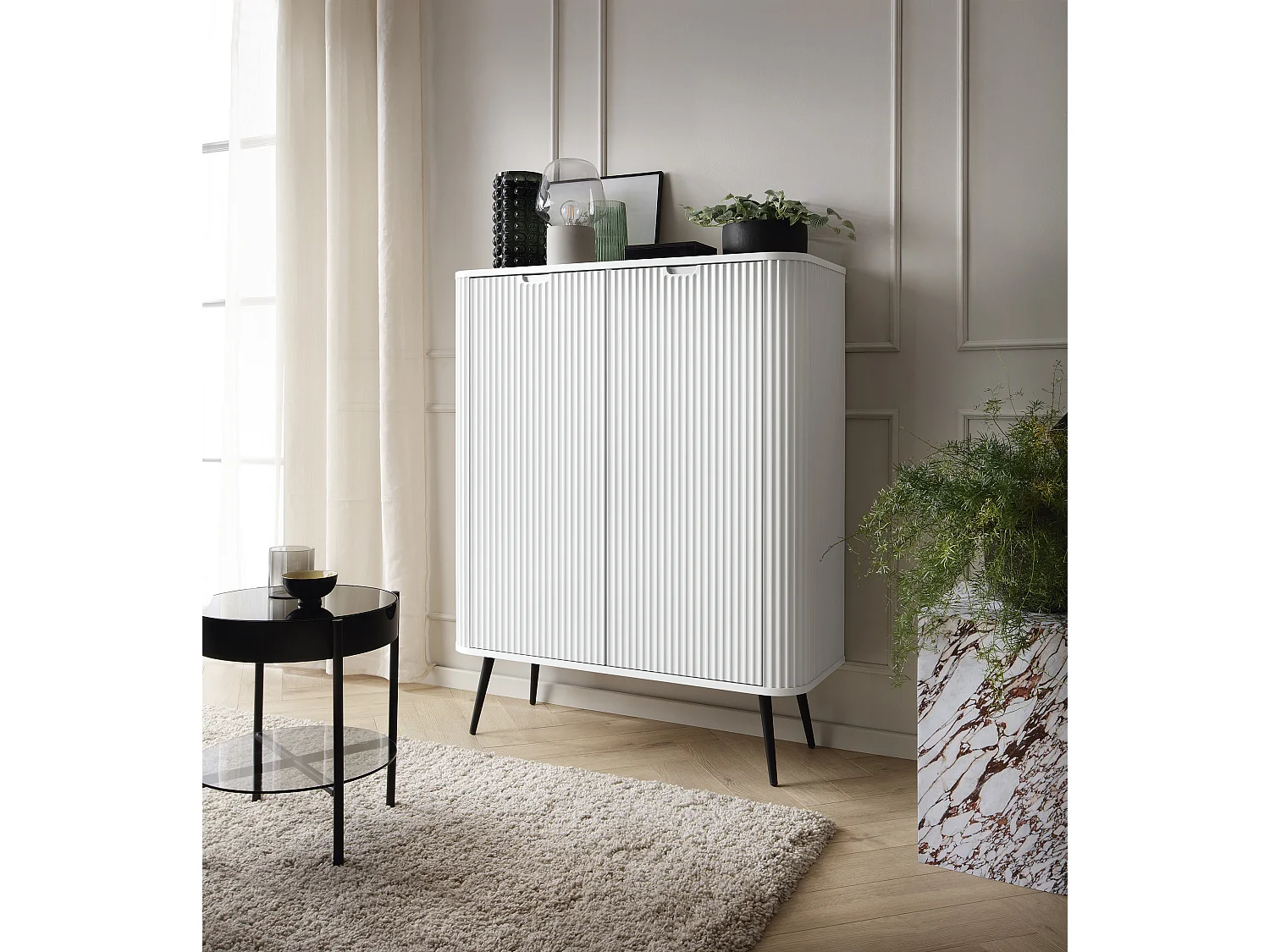 Commode Blanc, pieds: Noir, 103 x 129 x 39 cm