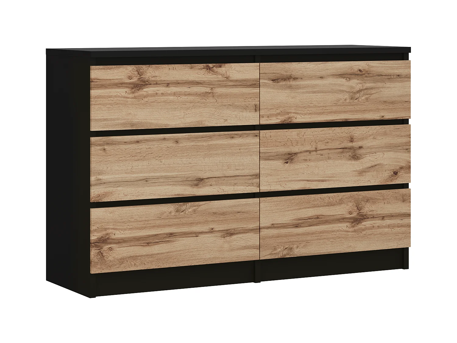 Kommode mit 6 Schubladen: Mattschwarz / Wotan-Eiche, 120 x 39 x 79 cm