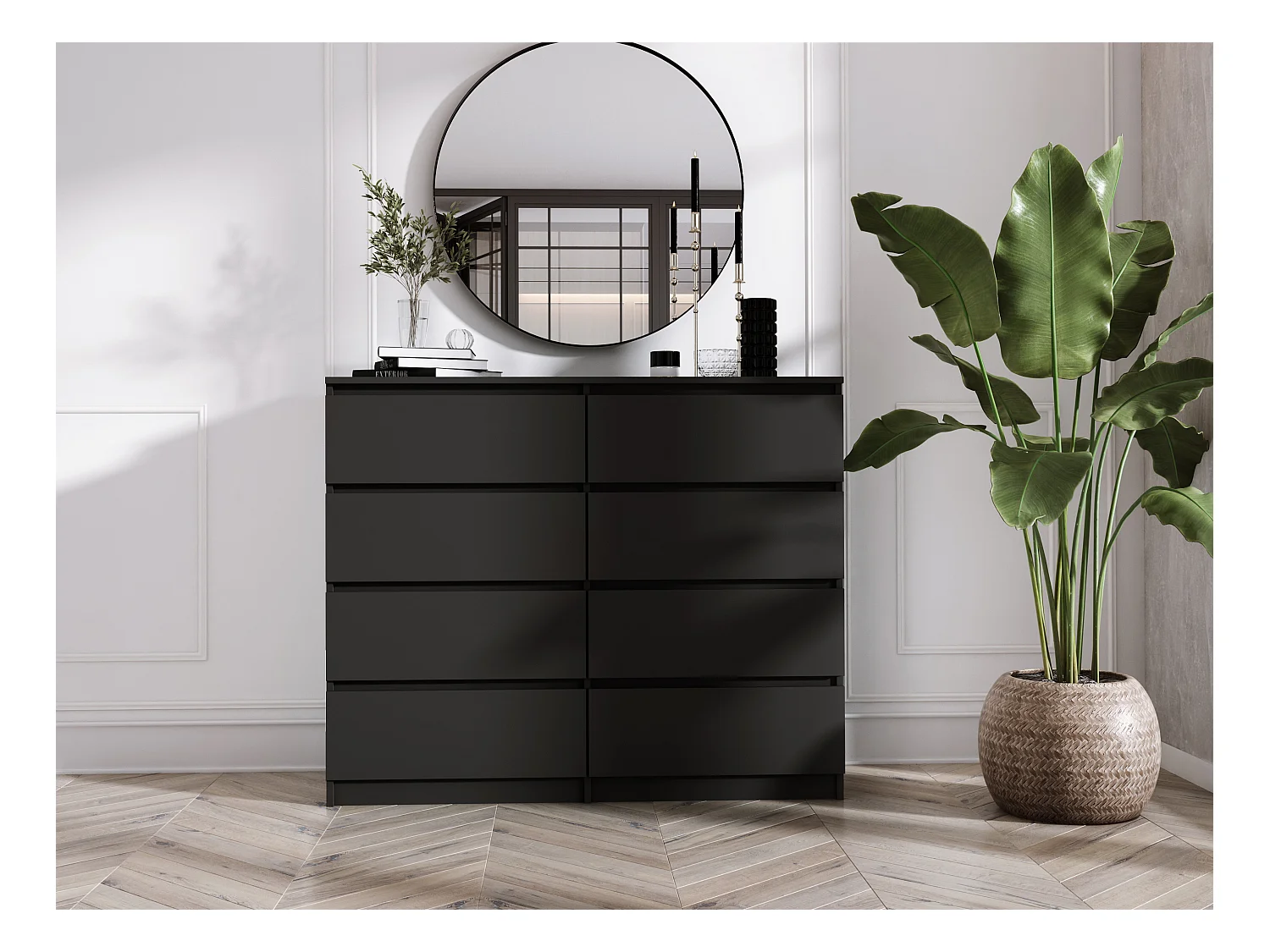 Commode 8 Tiroirs, Noir Mat, 120 x 39 x 101 cm