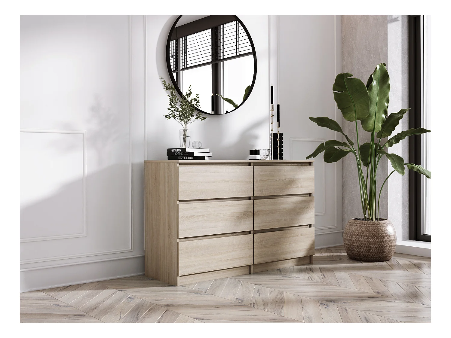 Commode 6 Tiroirs : Chêne Sonoma, 120 x 39 x 79 cm