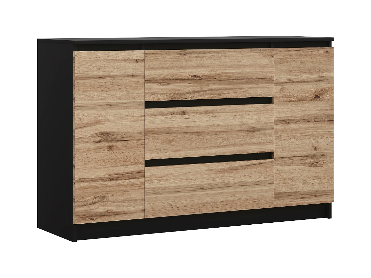 Ladekast: Mat Zwart / Wotan Eiken, 120 x 78 x 39 cm, 2 deuren, 3 laden