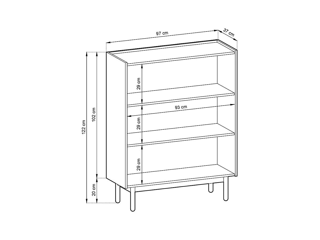Szafa: 2 drzwi, 3 półki, Dąb Riviera, 97 x 122 x 37 cm