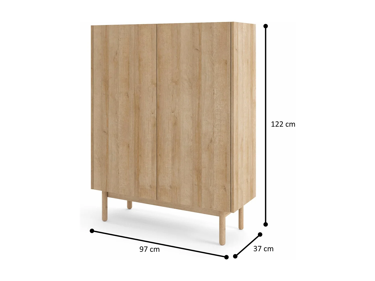 Kleiderschrank: 2 Türen, 3 Einlegeböden, Riviera-Eiche, 97 x 122 x 37 cm