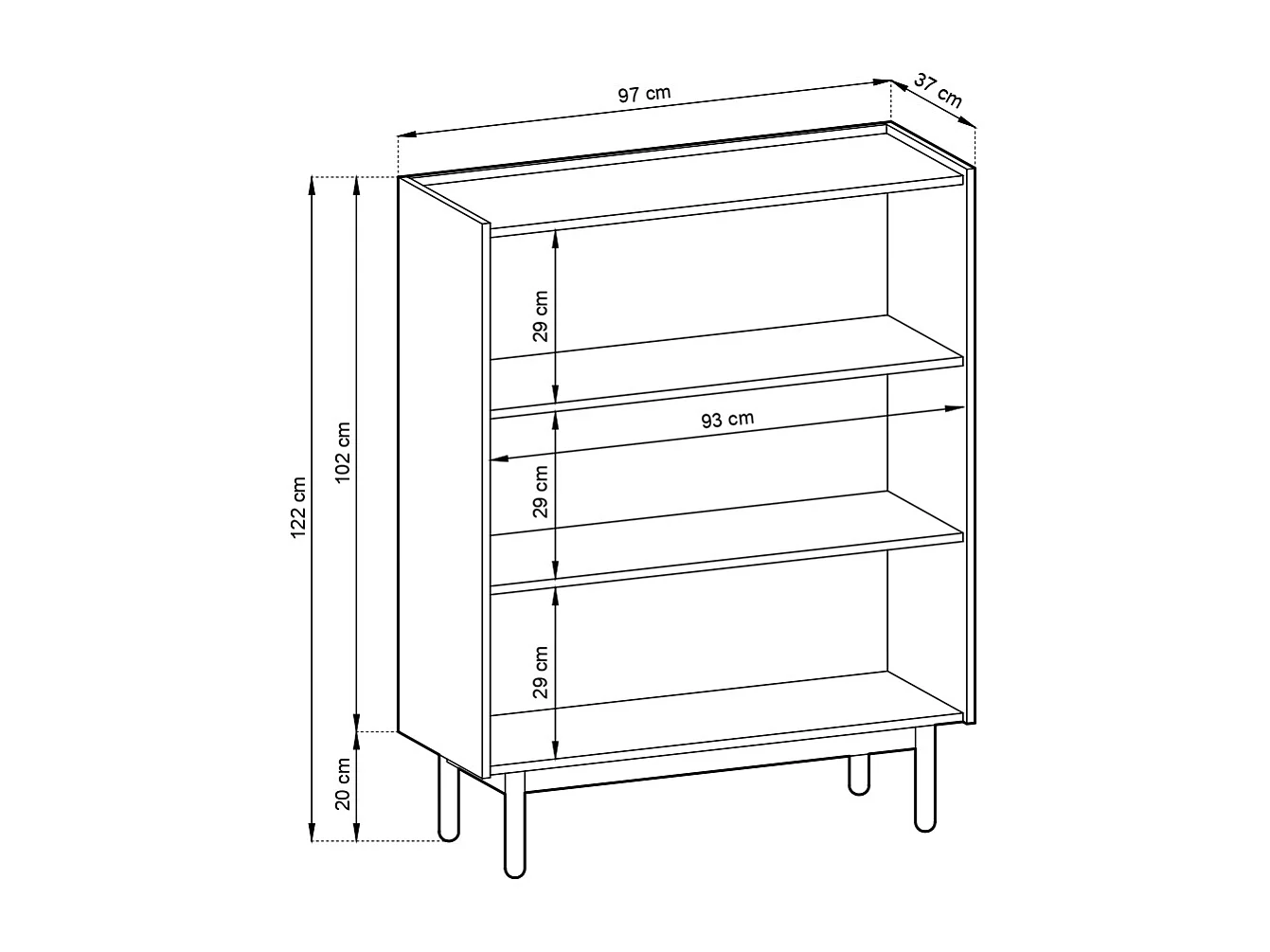 Kleiderschrank: 2 Türen, 3 Einlegeböden, Riviera-Eiche, 97 x 122 x 37 cm