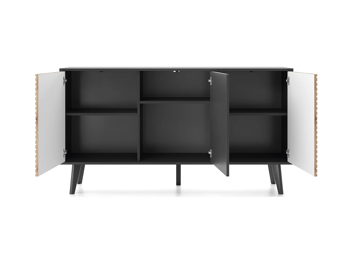 Komoda: 3 drzwi, Czarny / Dąb Artisan, 154 x 83 x 39 cm