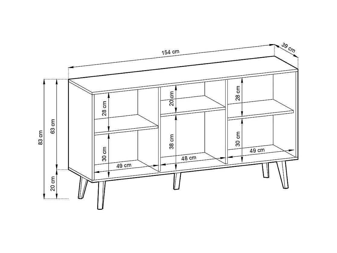 Komoda: 3 drzwi, Czarny / Dąb Artisan, 154 x 83 x 39 cm
