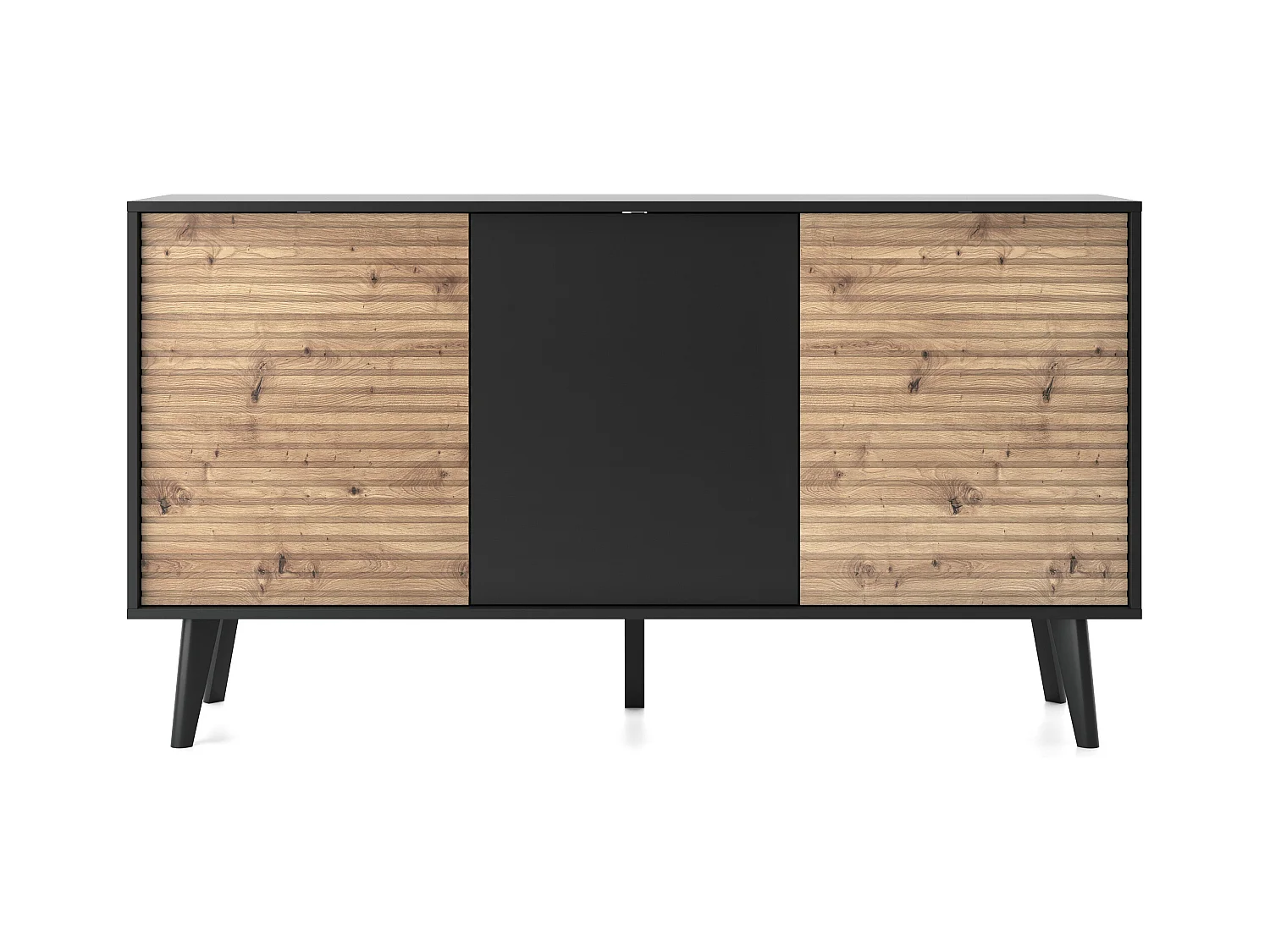 Commode : 3 portes, Noir / Chêne Artisan, 154 x 83 x 39 cm